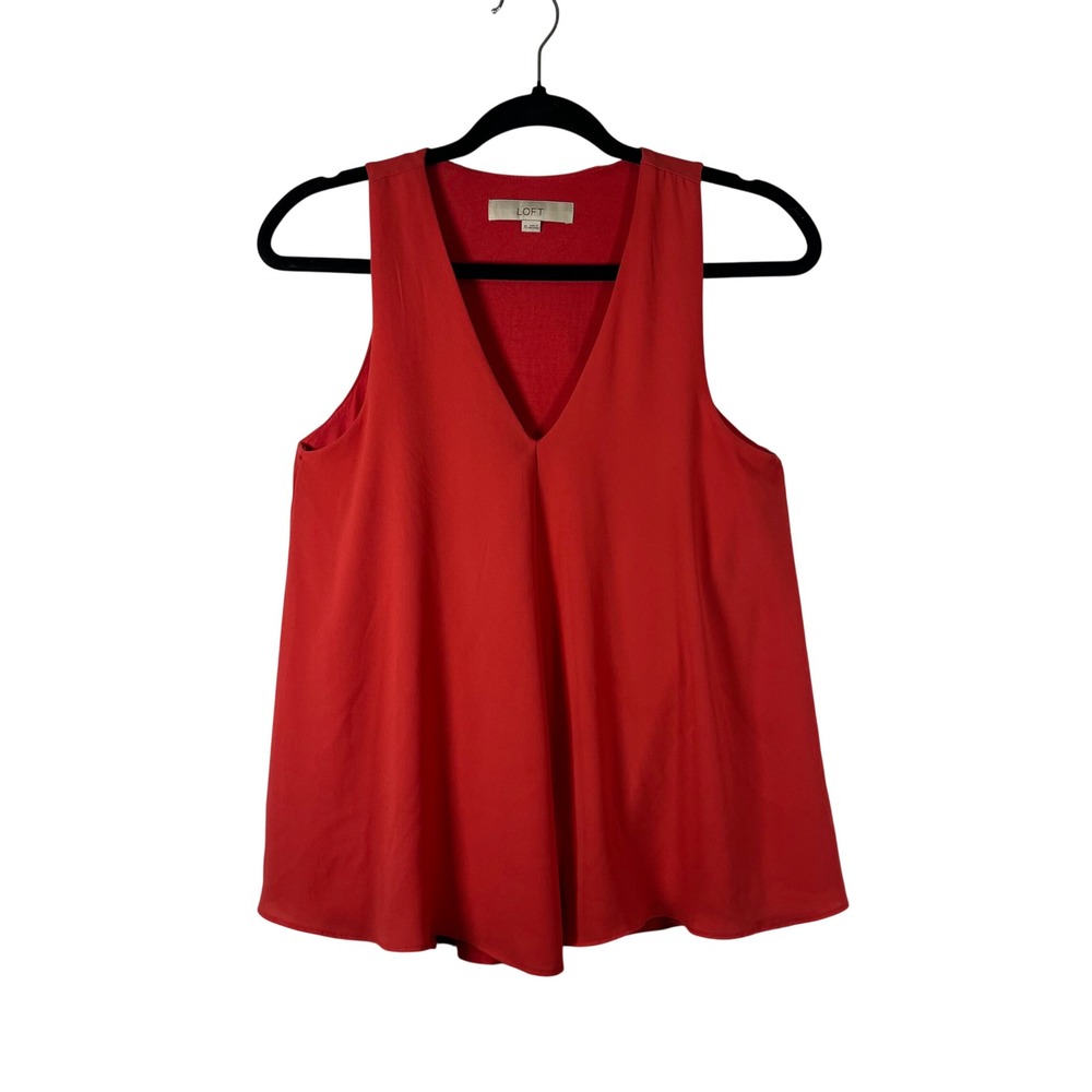 LOFT Tank Top Womens XS Red V-Neck Split Back Sleeveless Blouse XS